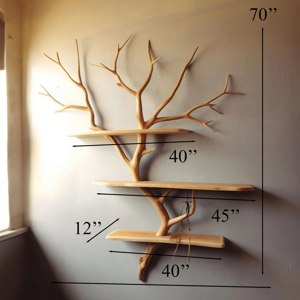 Natural Tree Branch Floating Bookshelf, Wall Mount, 70 Inch - view 2