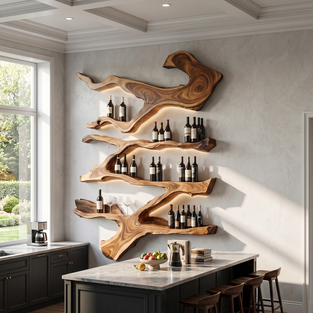 Farmhouse Monkeypod Wood Wall Wine Rack Display