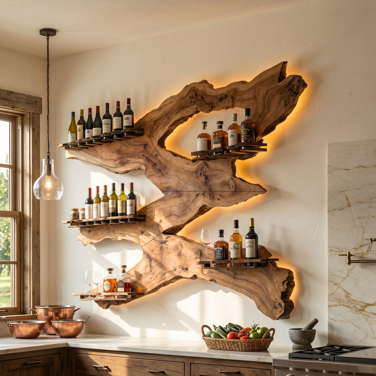 Handcrafted Monkeypod Wine Wall Rack for Kitchen and Home Bar