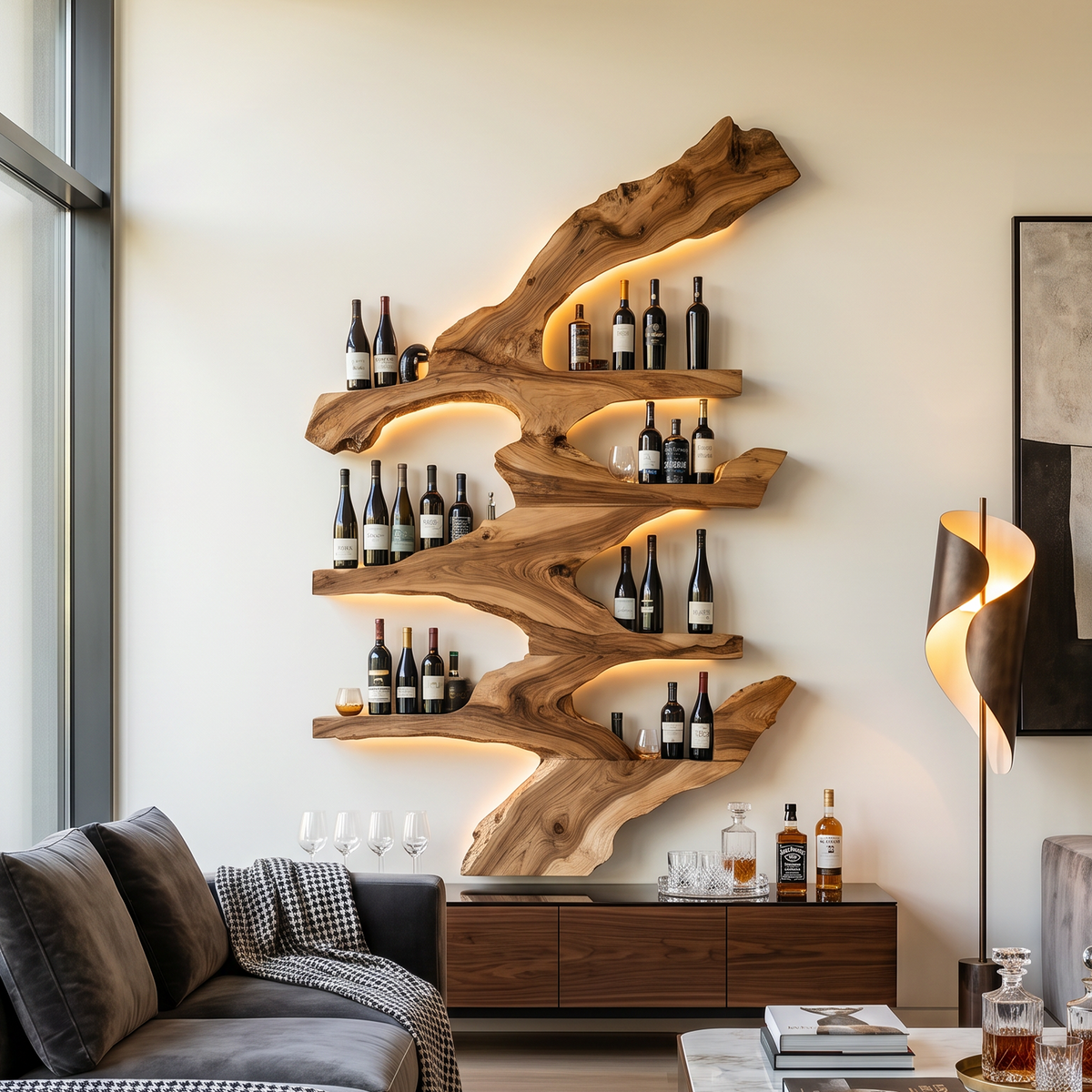 Handcrafted Wood Wine Bottle Rack Stand for Kitchen