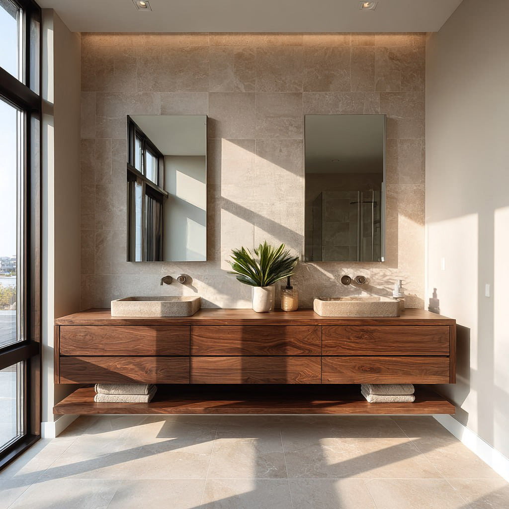 Contemporary Floating Solid Wood Bathroom Vanity with Drawers