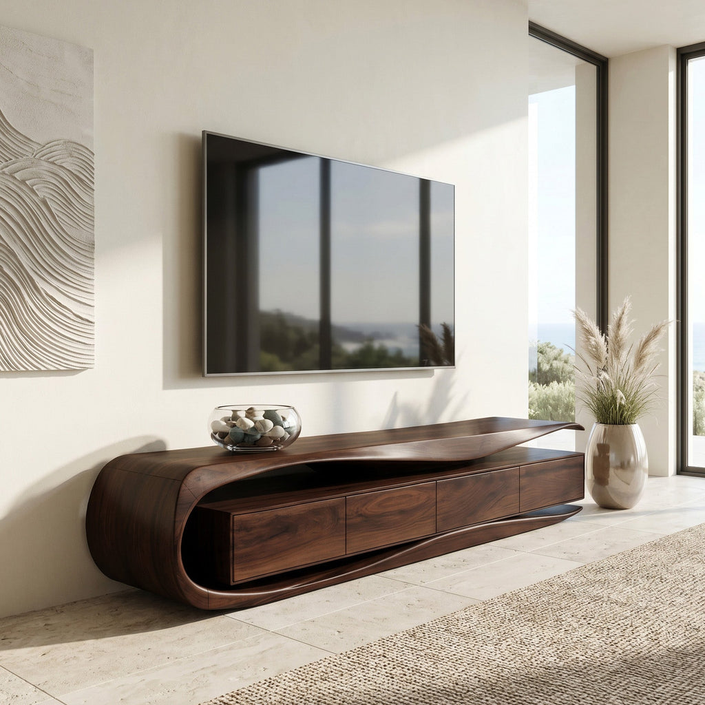 Organic Modern Solid Wood TV Console with Floating Look