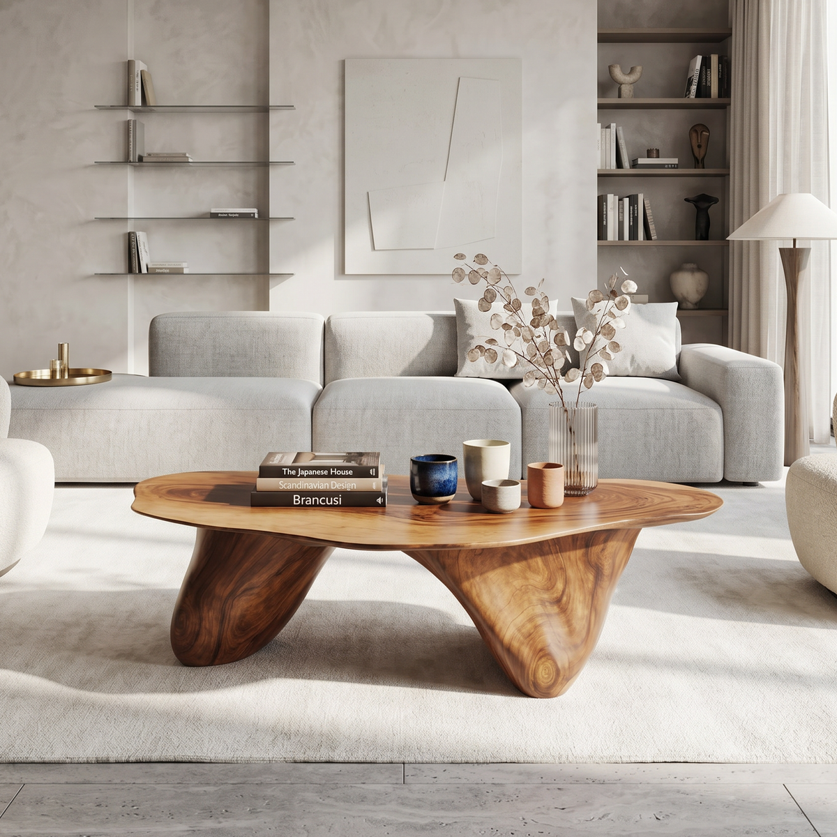 Handcrafted Solid Wood Low Coffee Table with Oil and Wax Finish