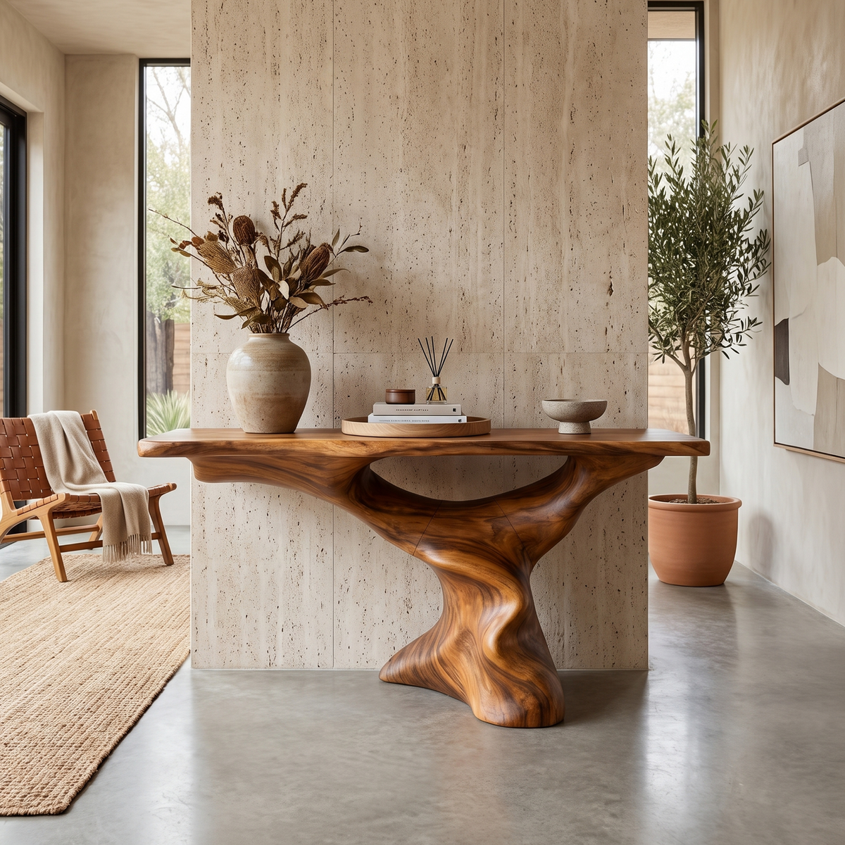 Mid-Century Modern Solid Wood Console Table with Tapered Legs