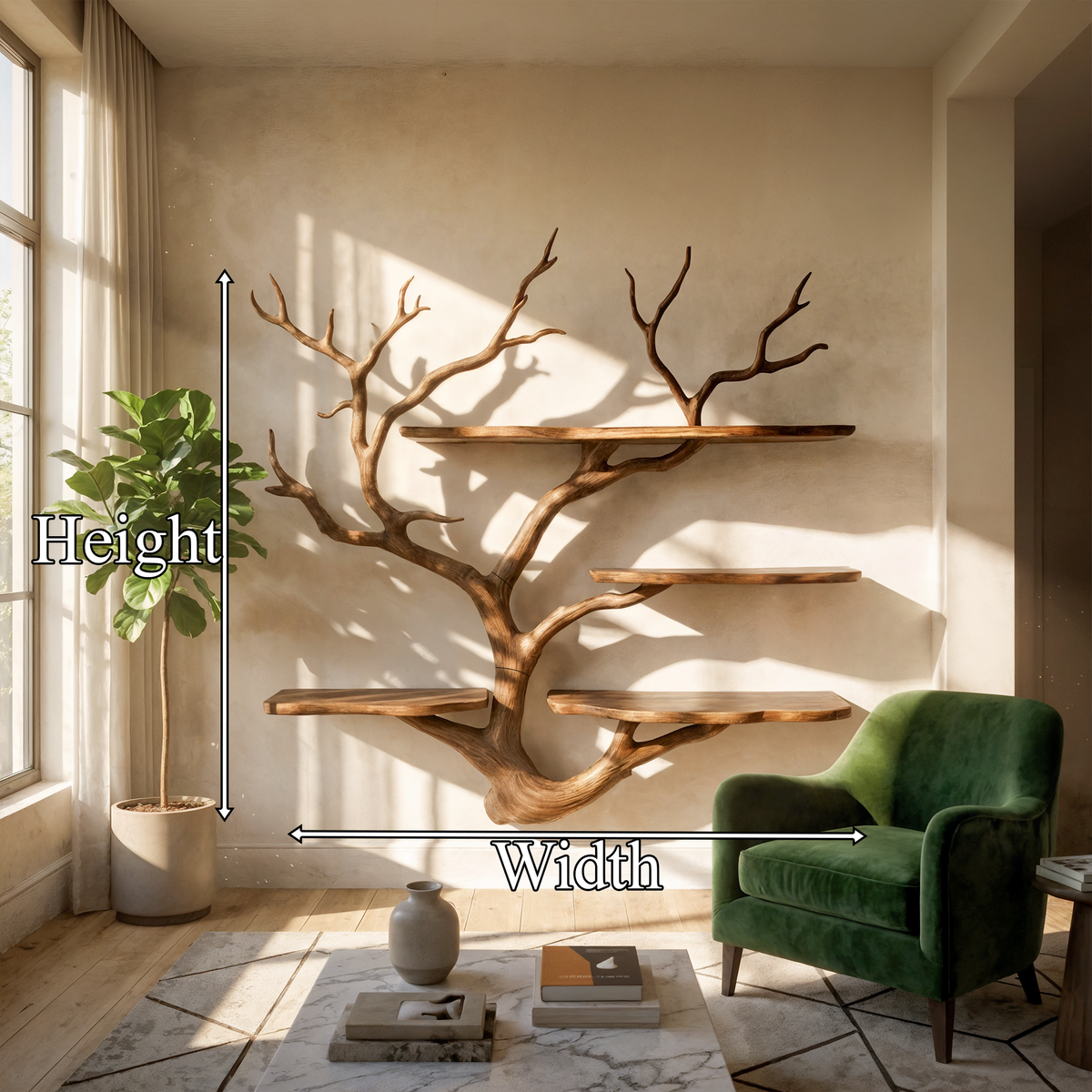 Sculptural Tree Branch Wall Shelf for Living Room and Studio - view 8