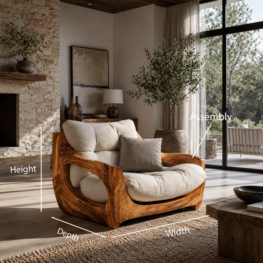 Modern Organic Carved Solid Wood Lounge Chair, No Cushions - view 8