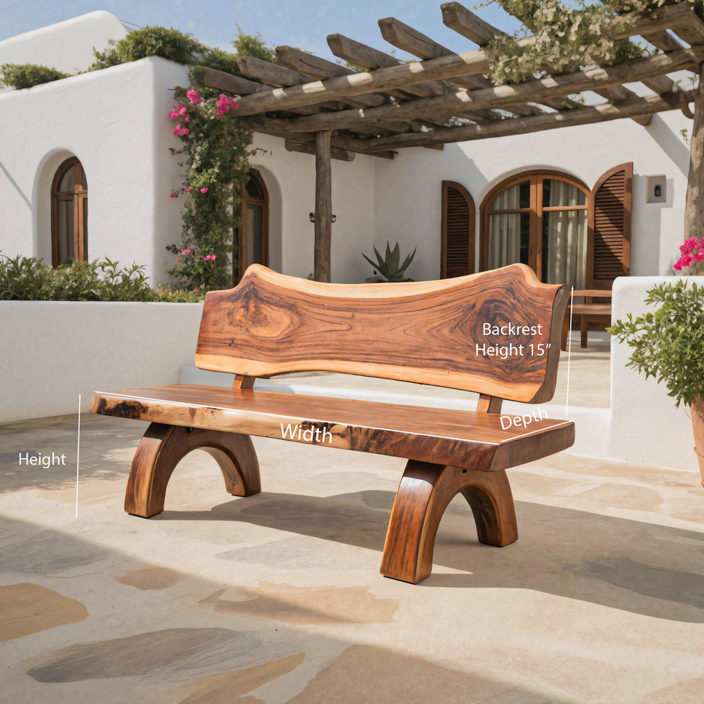 Rustic Live Edge Solid Wood Bench with Backrest for Patio - view 8