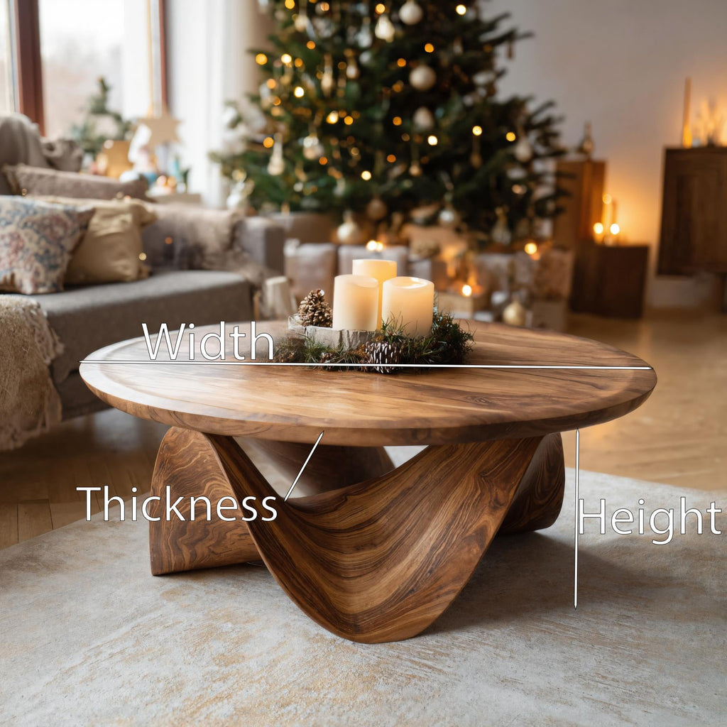 Round Solid Wood Coffee Table with Flowing Sculptural Base - view 8