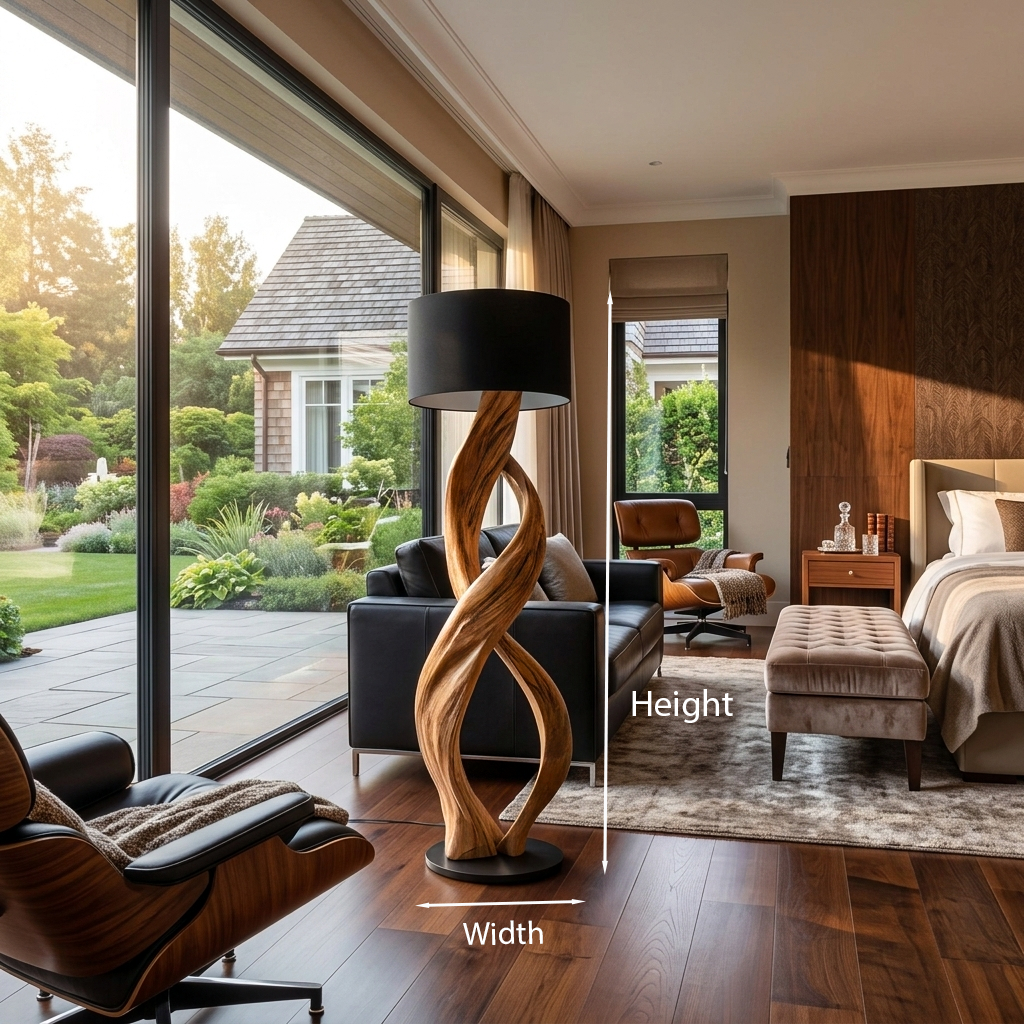 Twisted Solid Wood Sculptural Floor Lamp with Simple Shade - view 8