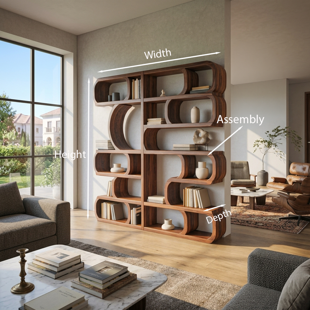 Modern Sculptural Solid Wood Bookshelf with Symmetrical Curves - view 8