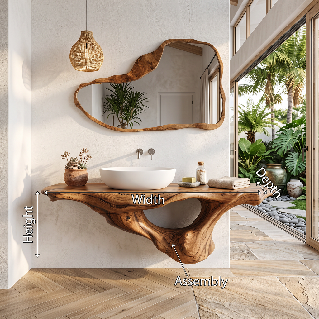 Live Edge Solid Wood Bathroom Vanity Shelf with PU Finish - view 8