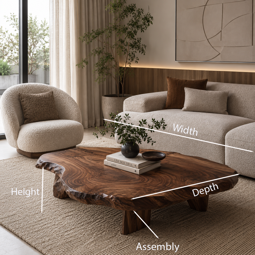 Live Edge Solid Wood Coffee Table with Block Legs - view 8