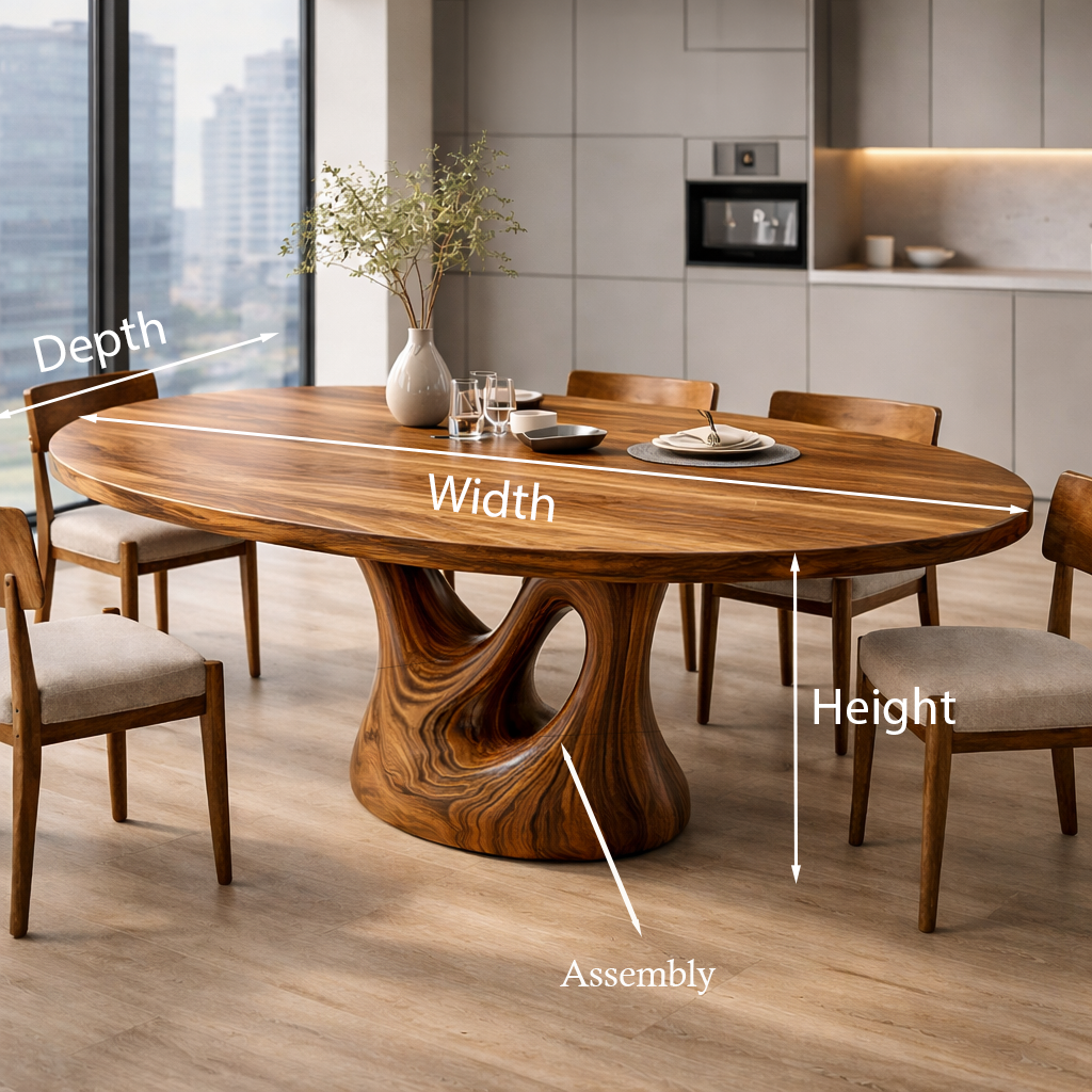 Farmhouse Solid Wood Dining Table with Sculptural Curved Pedestal - view 2