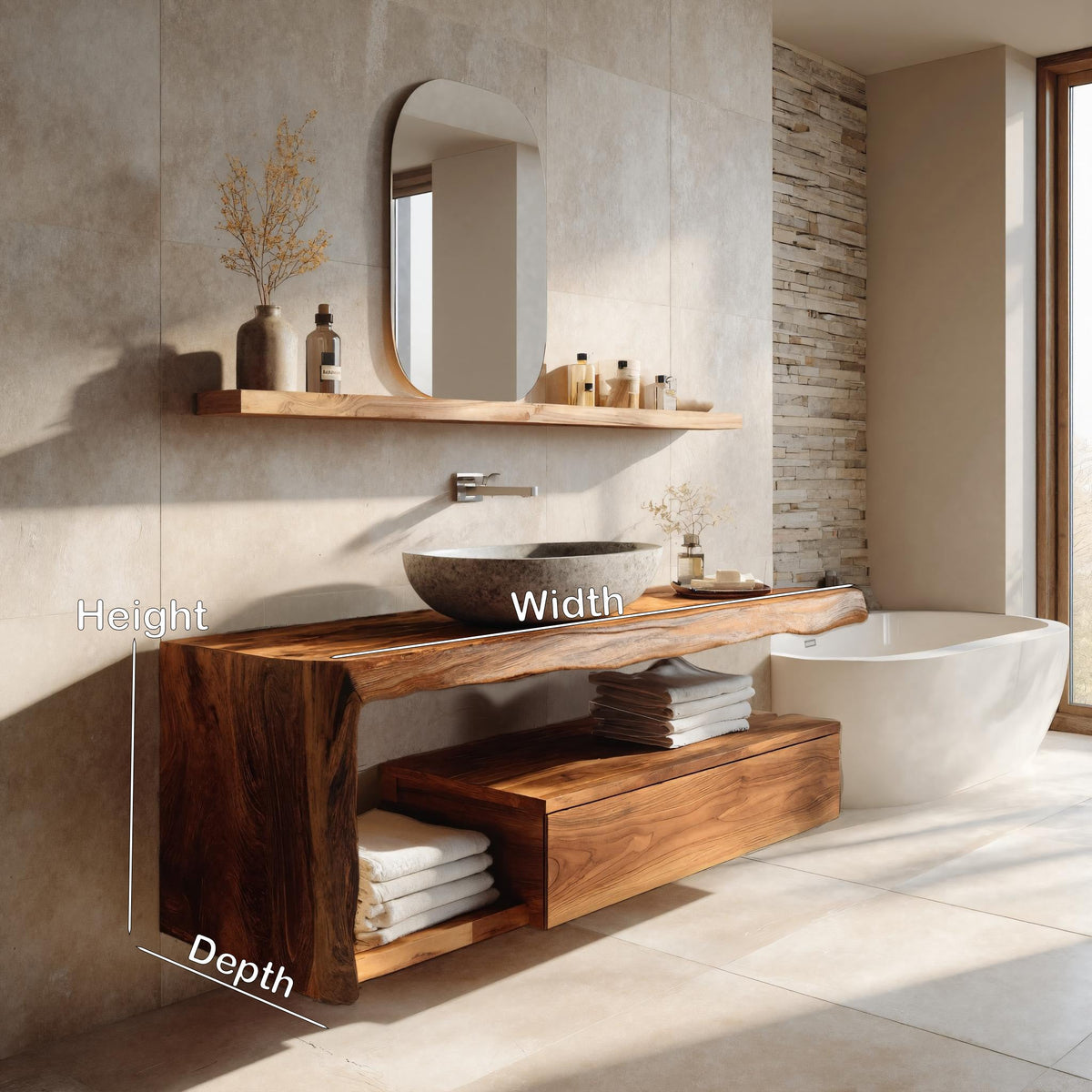 Modern Floating Solid Wood Bathroom Vanity with Drawer and Shelf - view 8