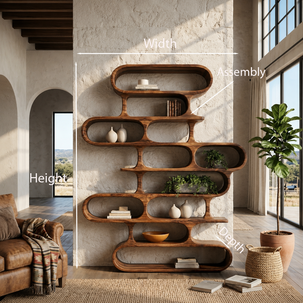 Curved Organic Solid Wood Bookshelf for Living Room or Office - view 8