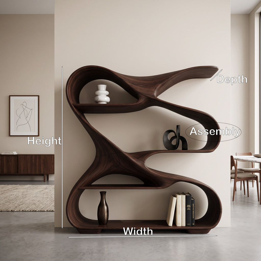 Modern Freeform Sculptural Wood Bookshelf for Office Display - view 8