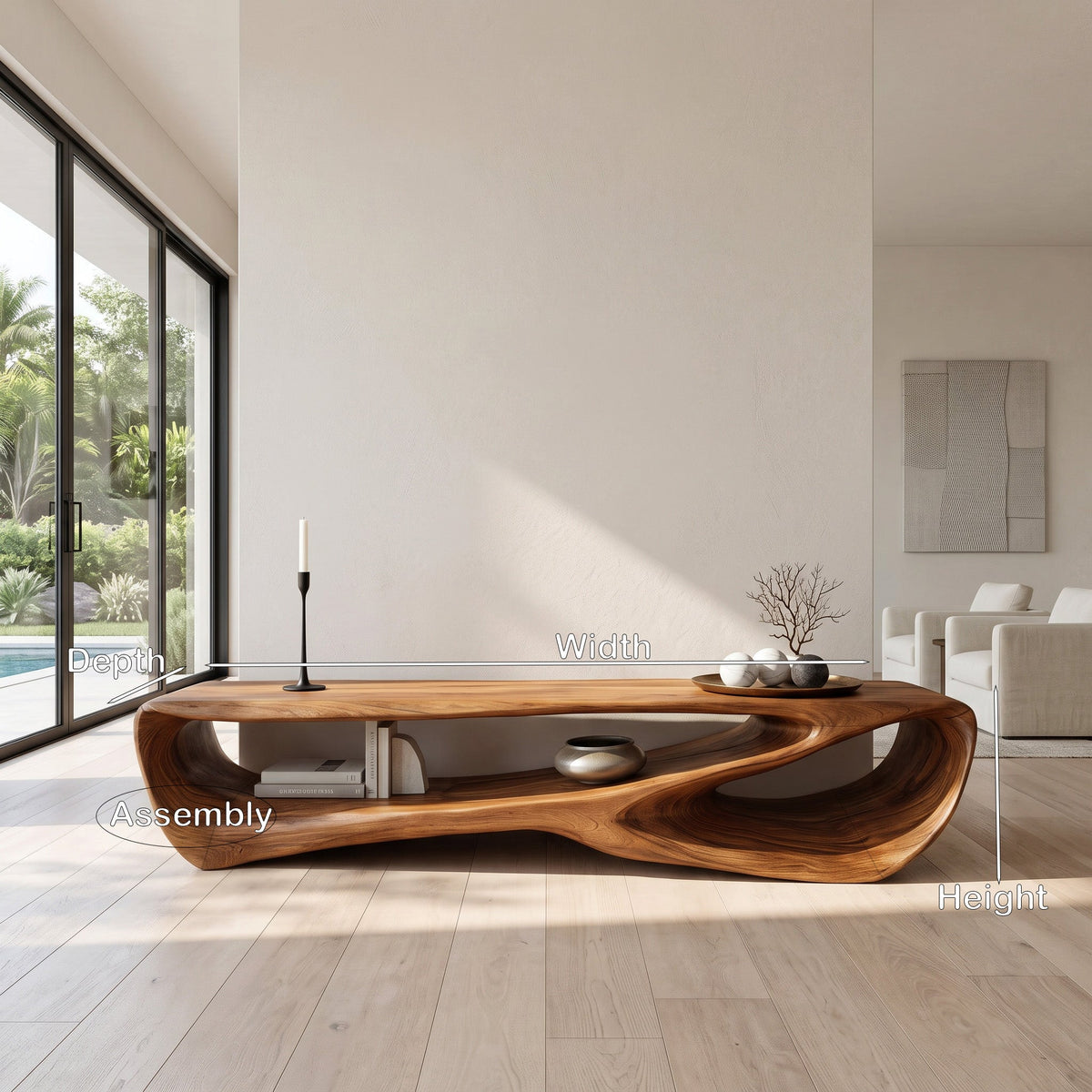 Curved Solid Wood Low TV Console with Open Center - view 8