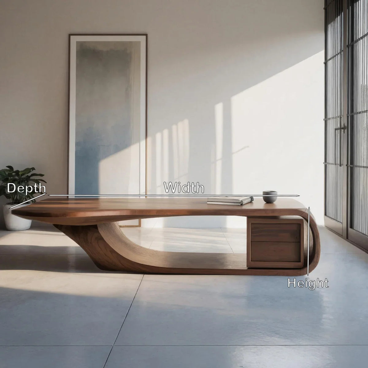 Modern Sculptural Wood Coffee Table with Curved Silhouette - view 2