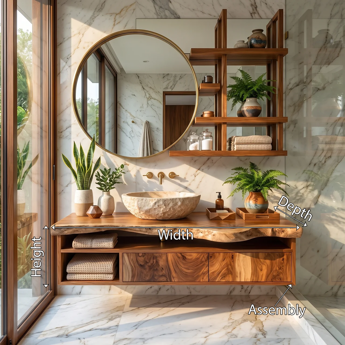 Rustic Live Edge Wall-Mounted Bathroom Vanity in Solid Wood - view 8