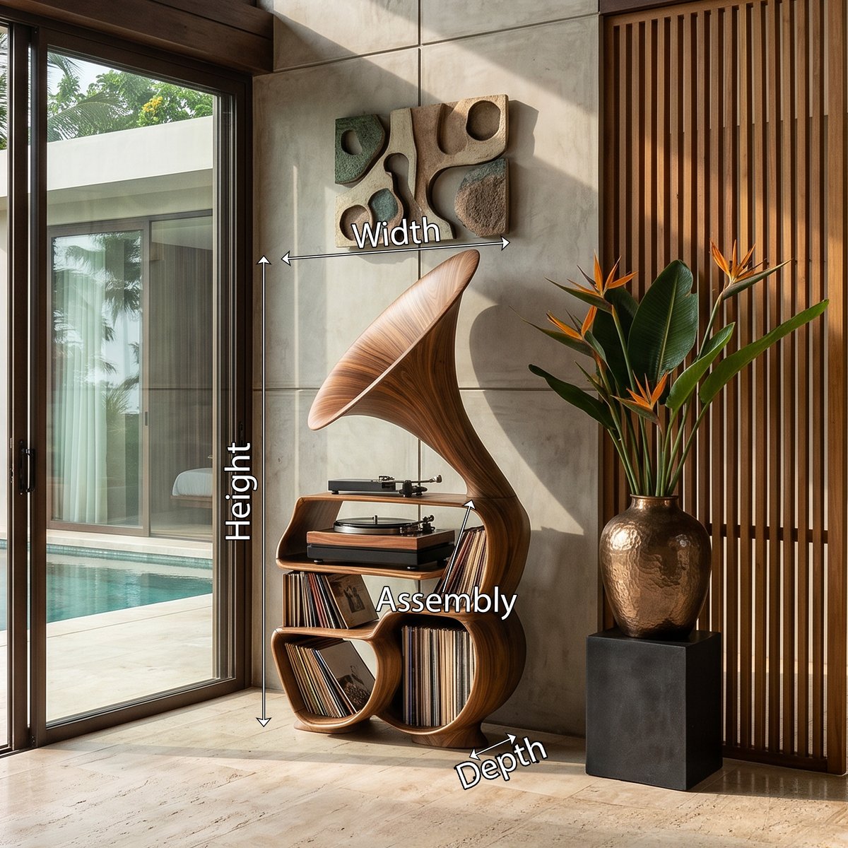 Tall Mid-Century Solid Wood Record Player Stand with Cube Profile - view 8
