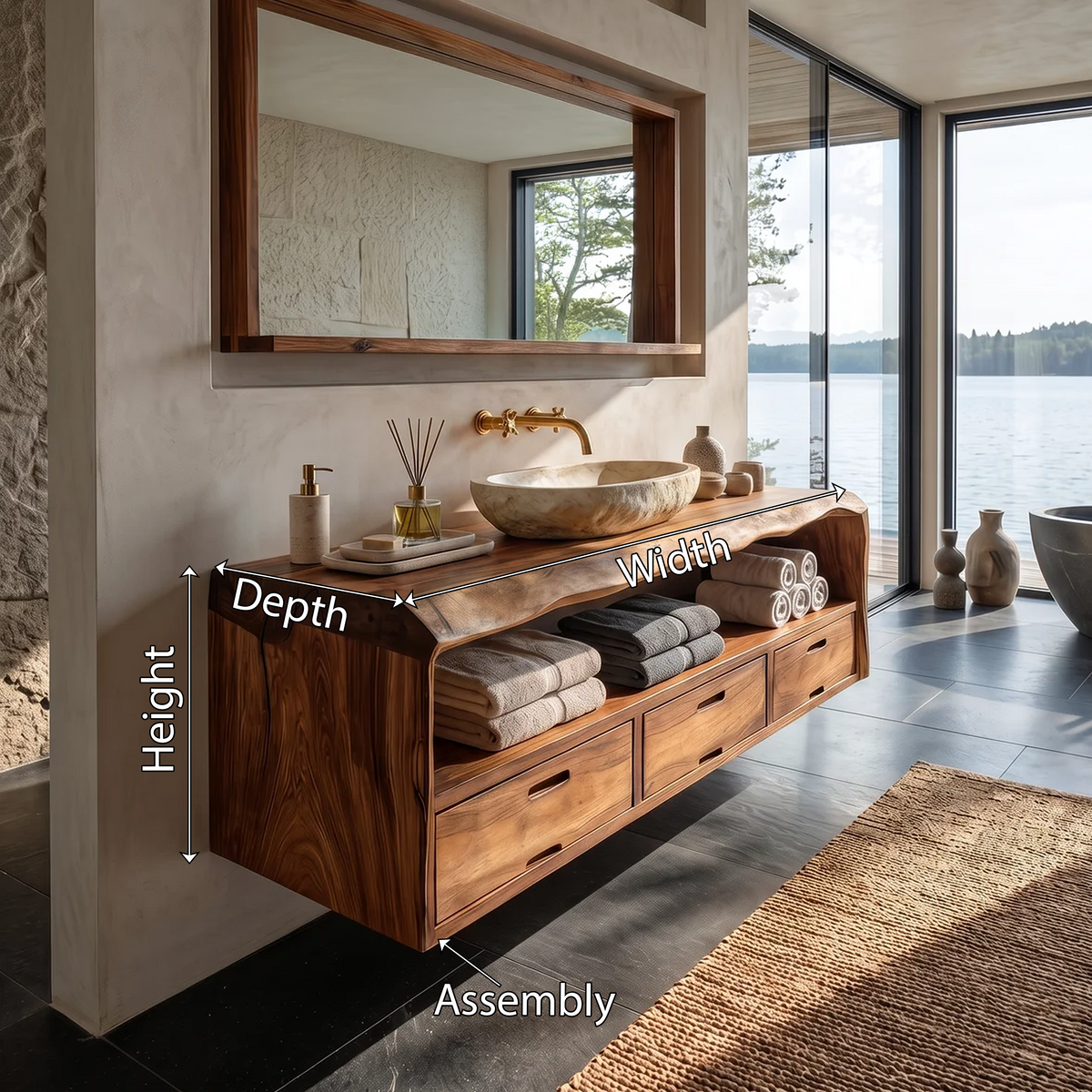 Farmhouse Floating Live Edge Bathroom Vanity in Solid Wood - view 8