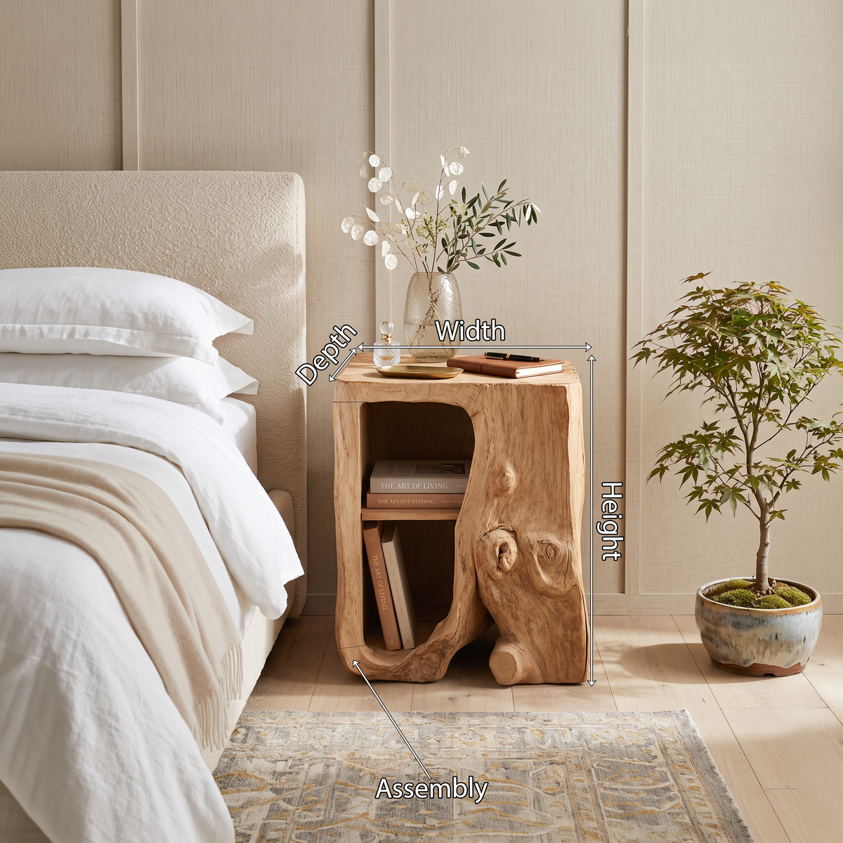 Farmhouse Live Edge Solid Wood Nightstand with Open Shelf - view 8