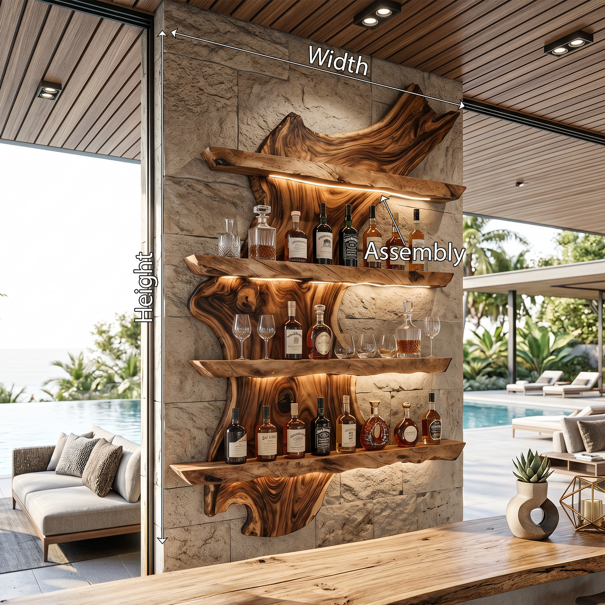 Monkey Pod Wood Wall Wine Rack in Mid-Century Style - view 8