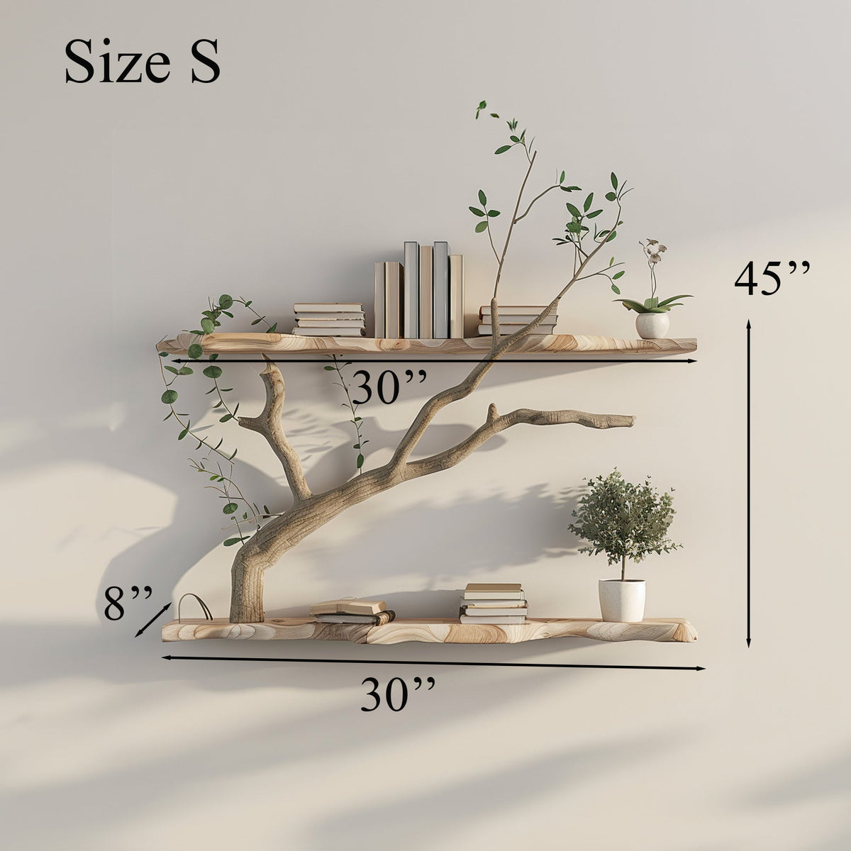 Tree Branch Driftwood Floating Corner Shelf with Live Edge Boards in Natural finish