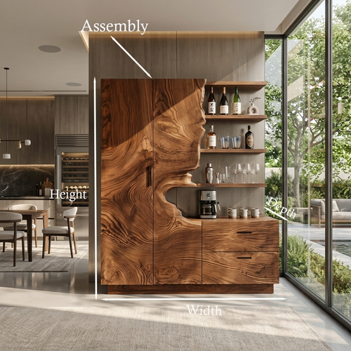 Carved Solid Wood Bar Cabinet with Wine Storage - view 2