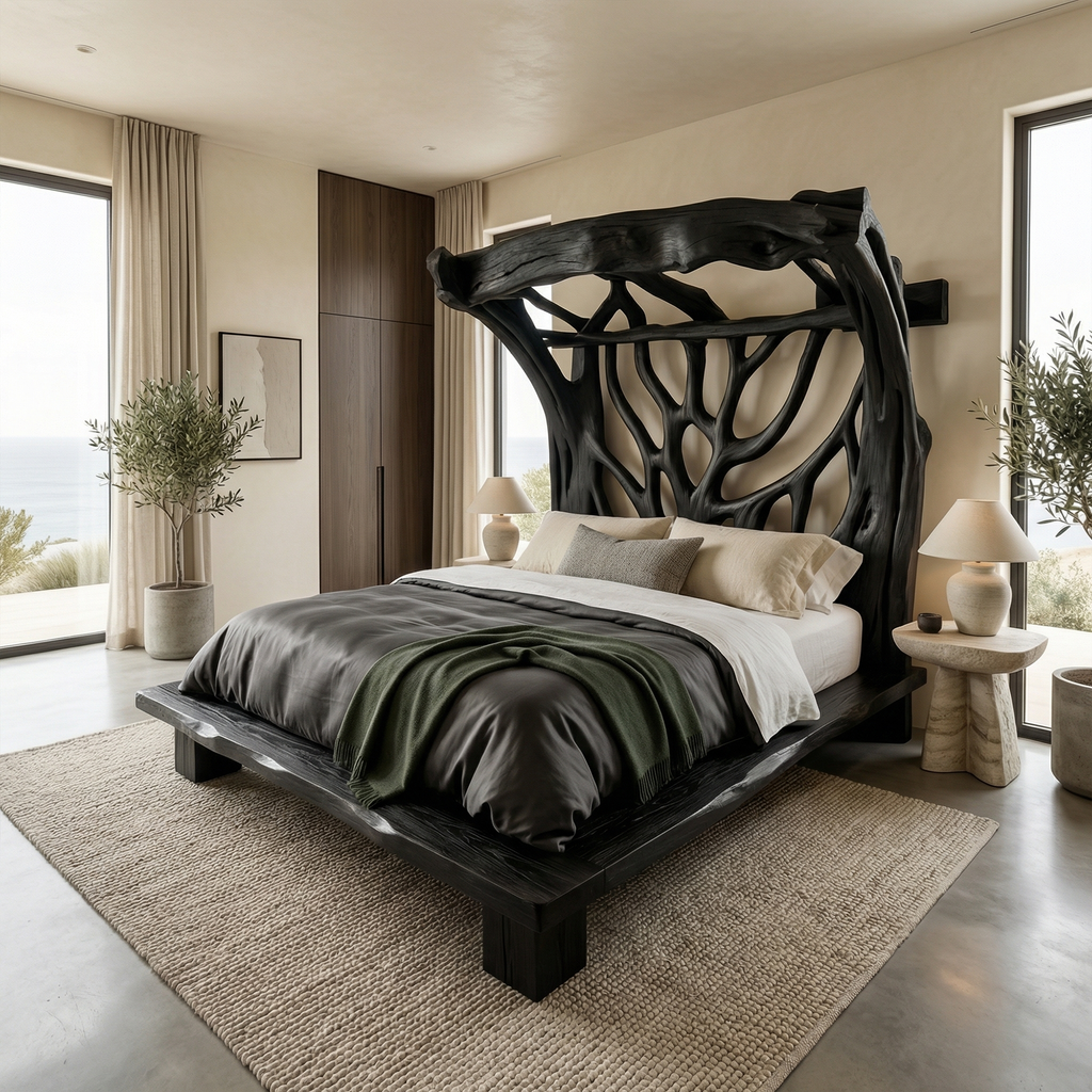Rustic Solid Wood Tree Bed Frame with Organic Curves - view 7