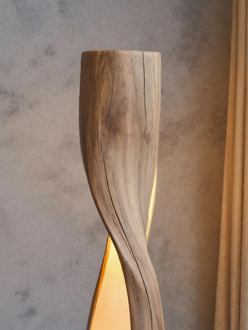 Twisted Solid Wood Floor Lamp with Carved Light Openings - view 3