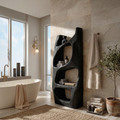 Hand-Carved Sculptural Solid Wood Bathroom Towel Shelf in Black finish