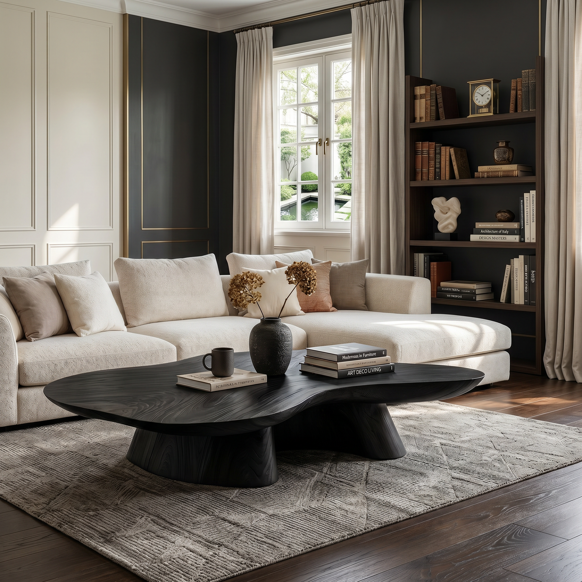 Farmhouse Solid Wood Coffee Table with Oiled Natural Finish in Black finish