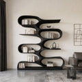 Organic Solid Wood Bookshelf with Wave-Shaped Curved Tiers in Black finish