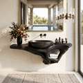 Mid-Century Live Edge Solid Wood Bathroom Vanity Shelf in Black finish