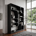 Sculptural Solid Wood Bookcase with Curved Asymmetric Compartments in Black finish