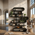 Curved Organic Solid Wood Bookshelf for Living Room or Office in Black finish
