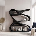 Modern Freeform Sculptural Wood Bookshelf for Office Display in Black finish