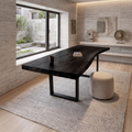 Monkey Pod Live Edge Desk with Mid-Century Base for Home Office in Black finish