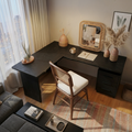 L Shaped Solid Wood Corner Desk with Drawers in Black finish