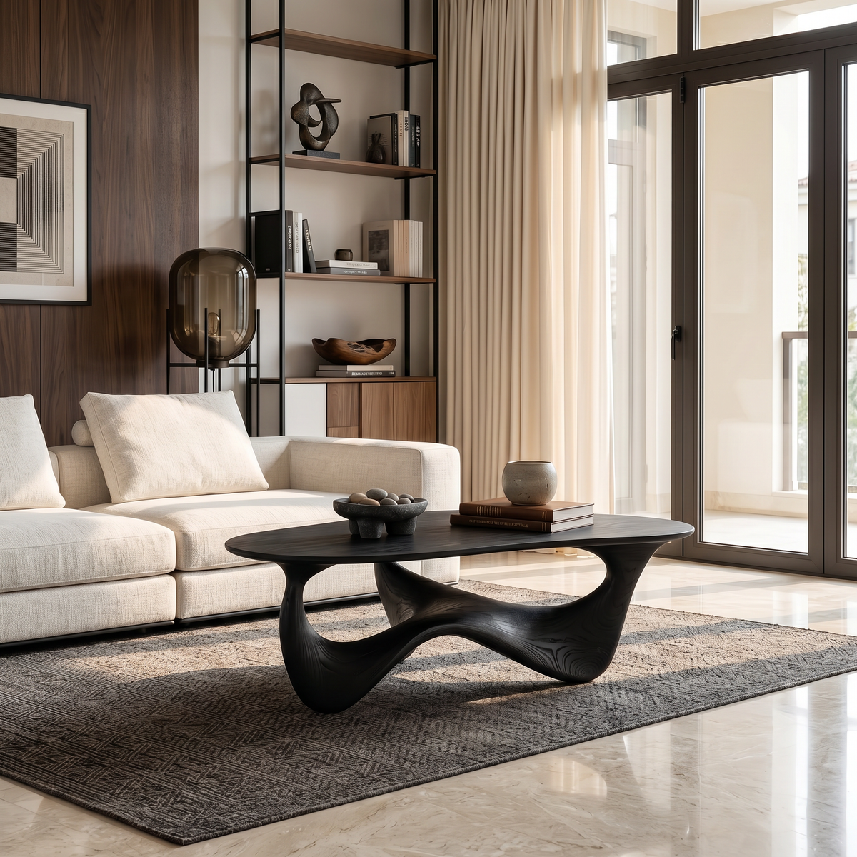 Rustic Solid Wood Coffee Table with Spacious Tabletop in Black finish