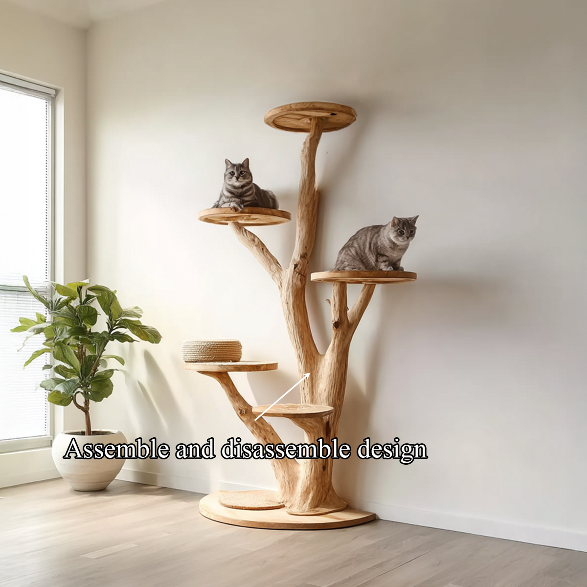 Rustic Solid Wood Tree Cat Tower with Branch Perches - view 7