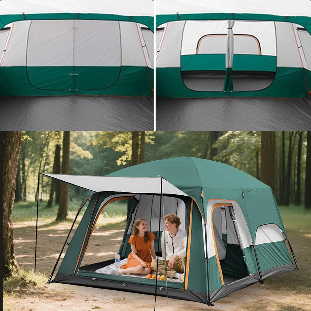KFeng 12 Person Tents for Camping - 2Rooms 3Doors&3Windows Mesh,Suitable for Outdoor/Picnic,Brown