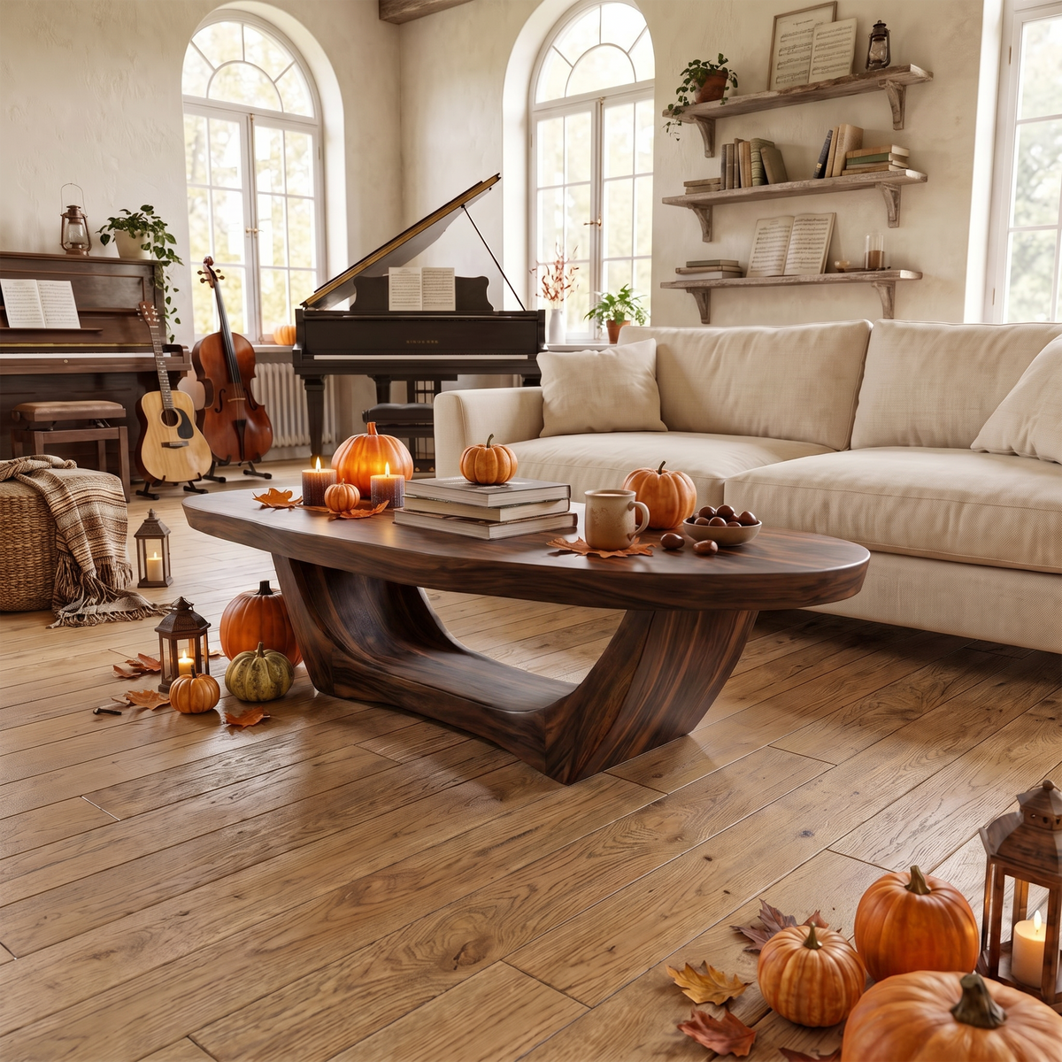 Handcrafted Live Edge Wood Coffee Table for Living Room in Walnut finish