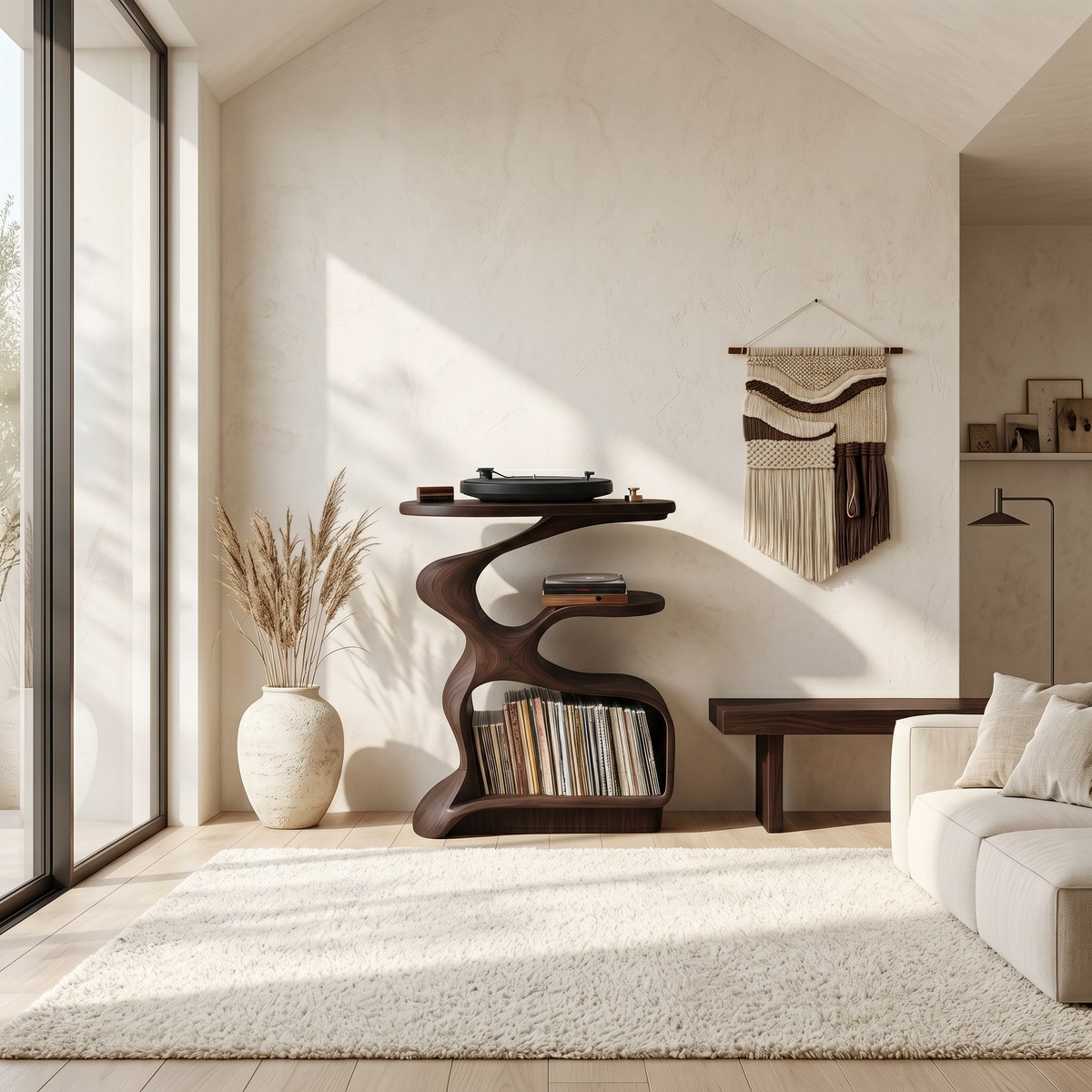 Mid-Century Solid Wood Record Player Stand for Living Room in Walnut finish