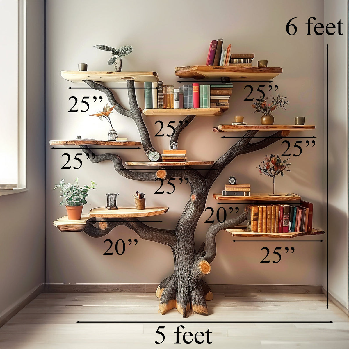 Wide Tree Branch Floating Bookshelf in Dark Brown, 84 x 72 Inch - view 4