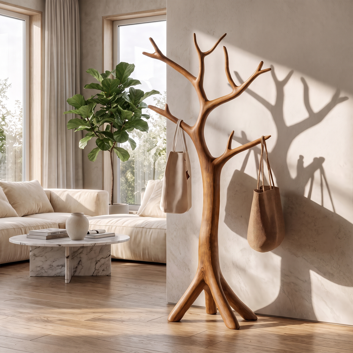 Driftwood Branch Wall Coat Rack for Entryway and Bedroom in Brown finish