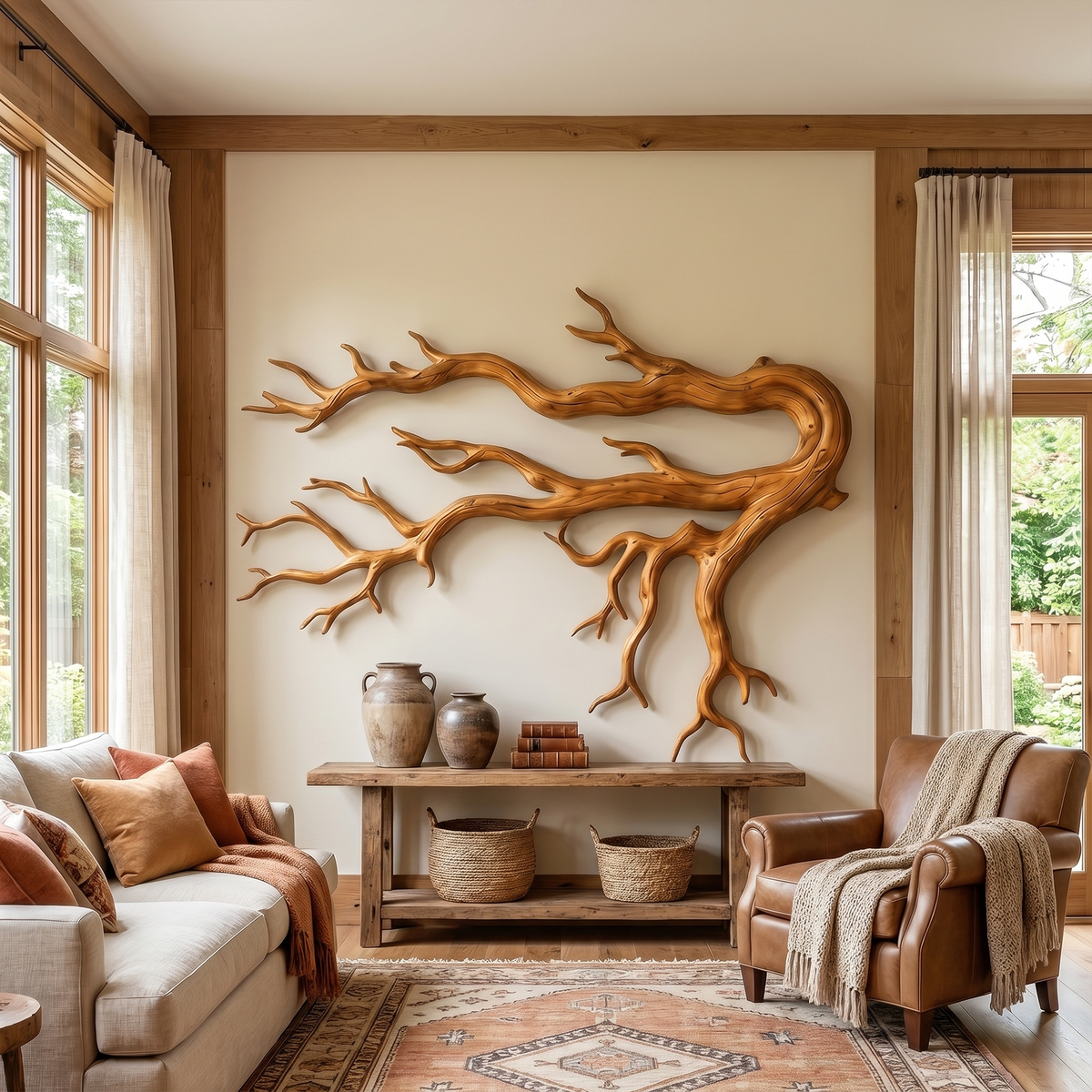 Driftwood Root Sculptural Wall Art in Solid Natural Wood in Brown finish