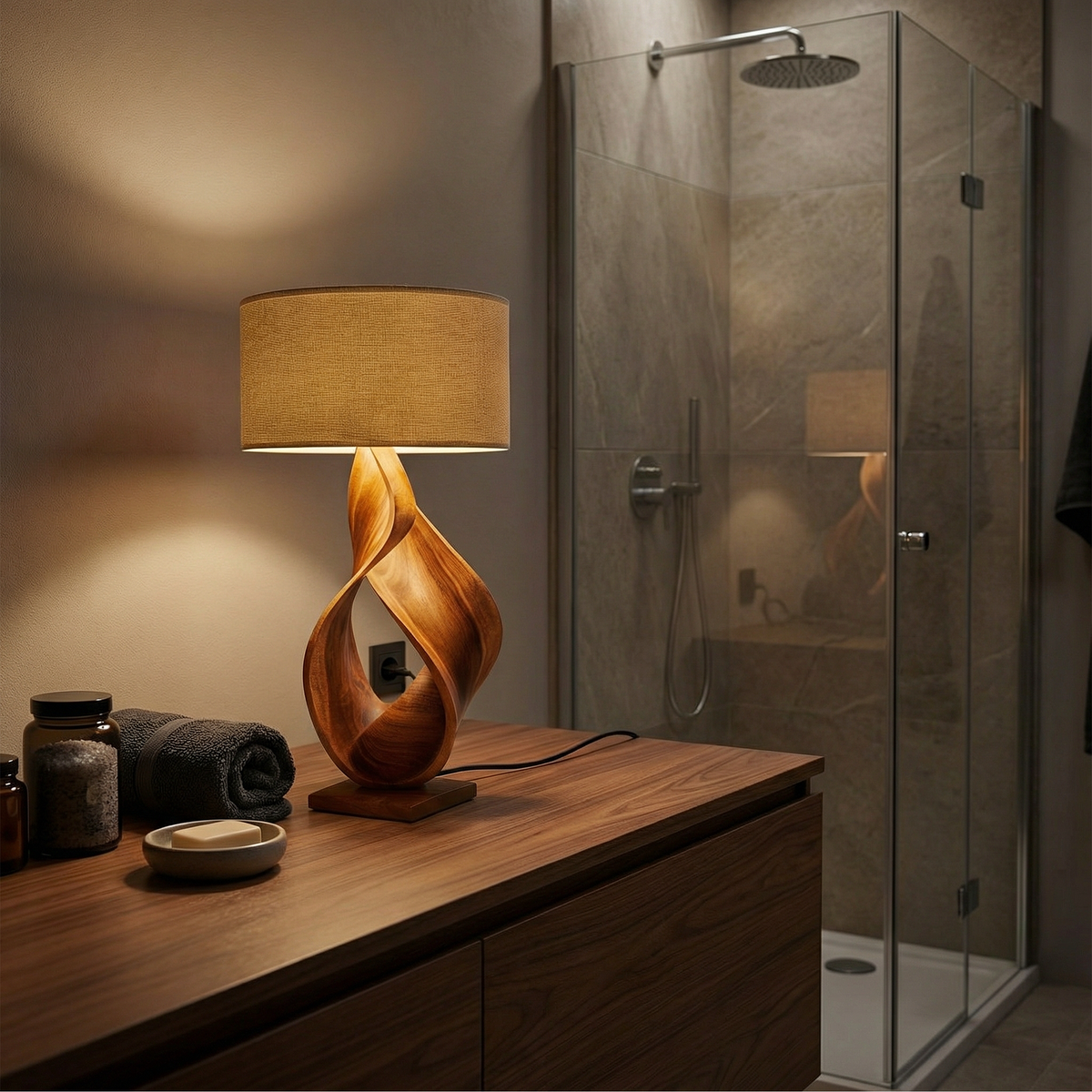 Monkey Pod Sculptural Table Lamp for Desk or Studio in Brown finish