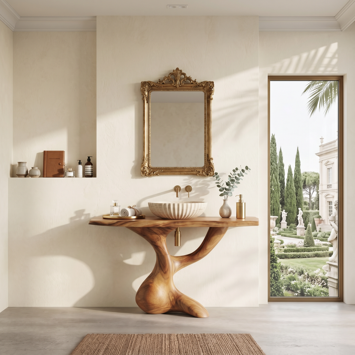 Handcrafted Solid Wood Bathroom Vanity with Minimalist Lines in Brown finish